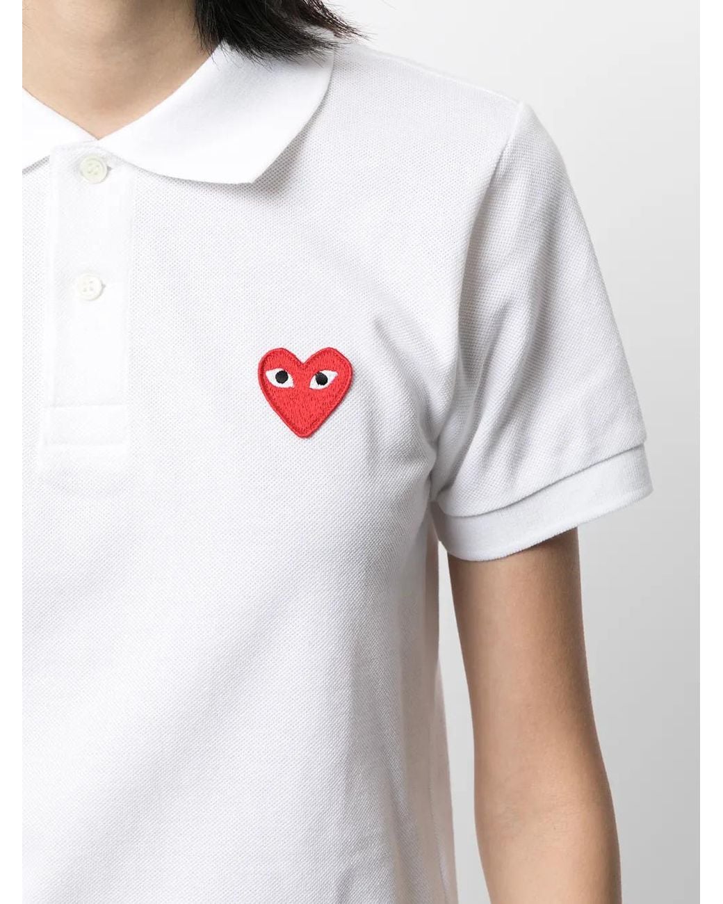 COMME DES GARÇONS PLAY White Heart Logo-Patch Polo Shirt