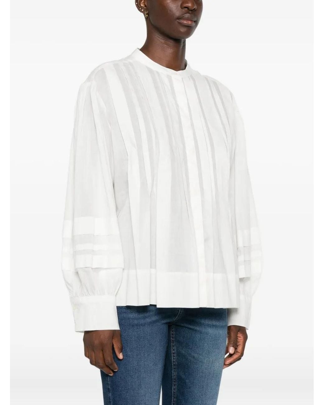 Marc O' Polo White Pleated Button-Up Blouse