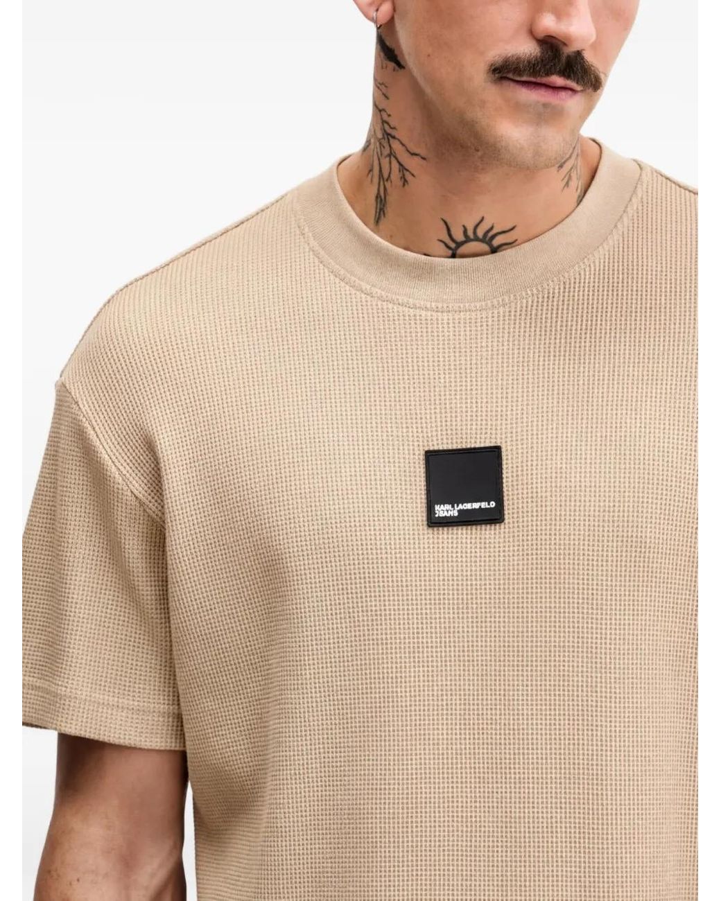 Karl Lagerfeld Blue Waffle-Knit Logo-Patch T-Shirt for men