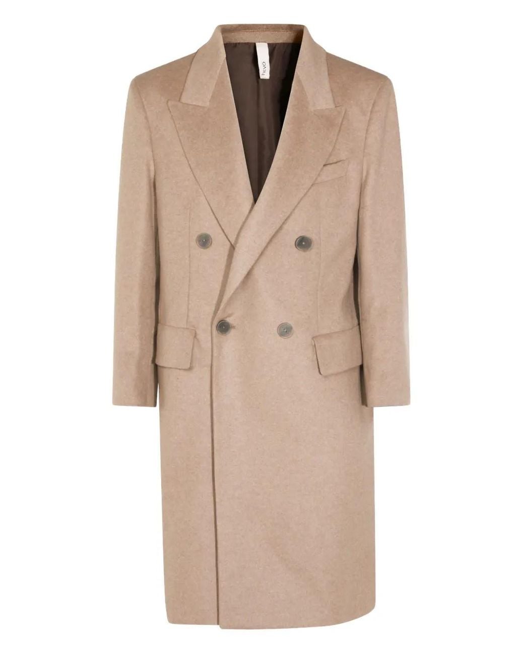Hevò Natural Double-Breasted Wool Coat for men