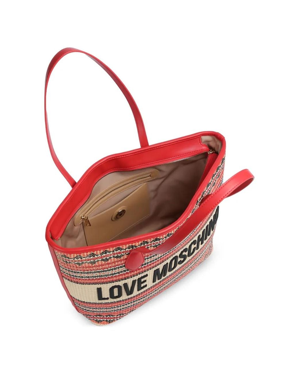 Love Moschino Red Striped Logo-Detail Tote Bag
