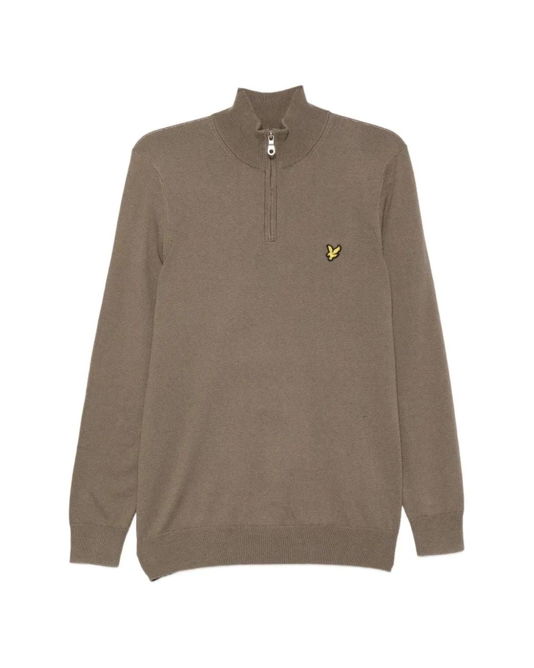 Lyle & Scott Brown Quarter-Zip Logo-Patch Sweater for men