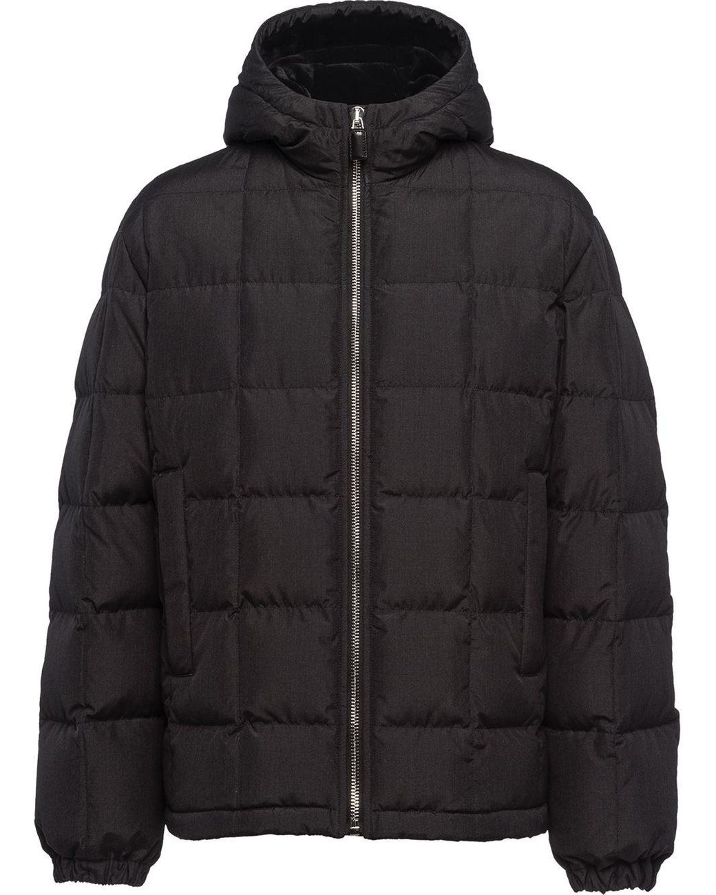 Prada Silk Quilted Hooded Puffer Jacket in Grey (Gray) for Men - Lyst