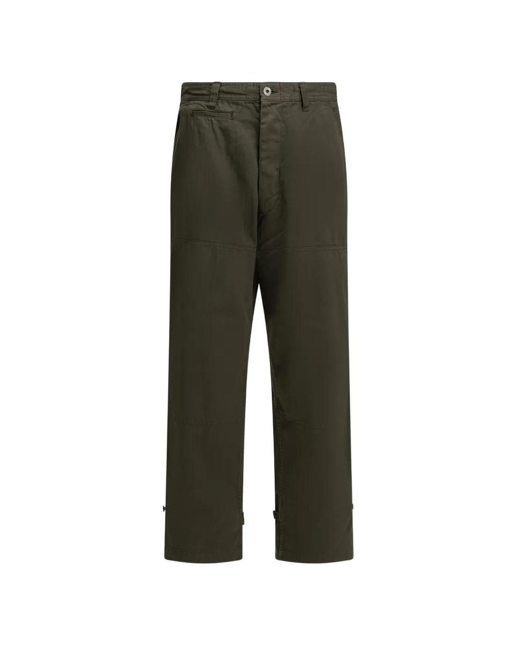 A.PRESSE Green Herringbone-Weave Cargo Trousers for men