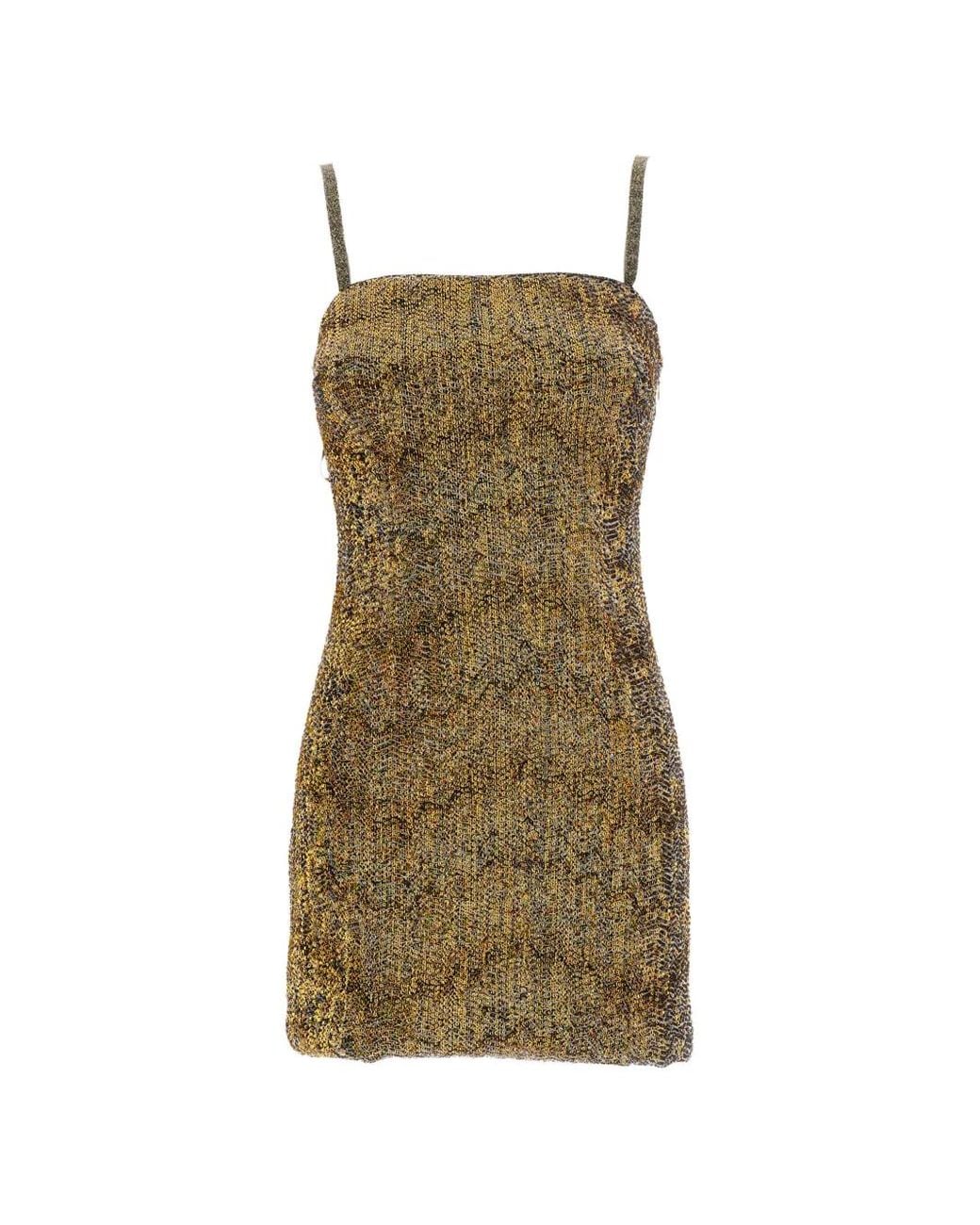 Missoni Green Metallic-Effect Spaghetti-Strap Mini Dress