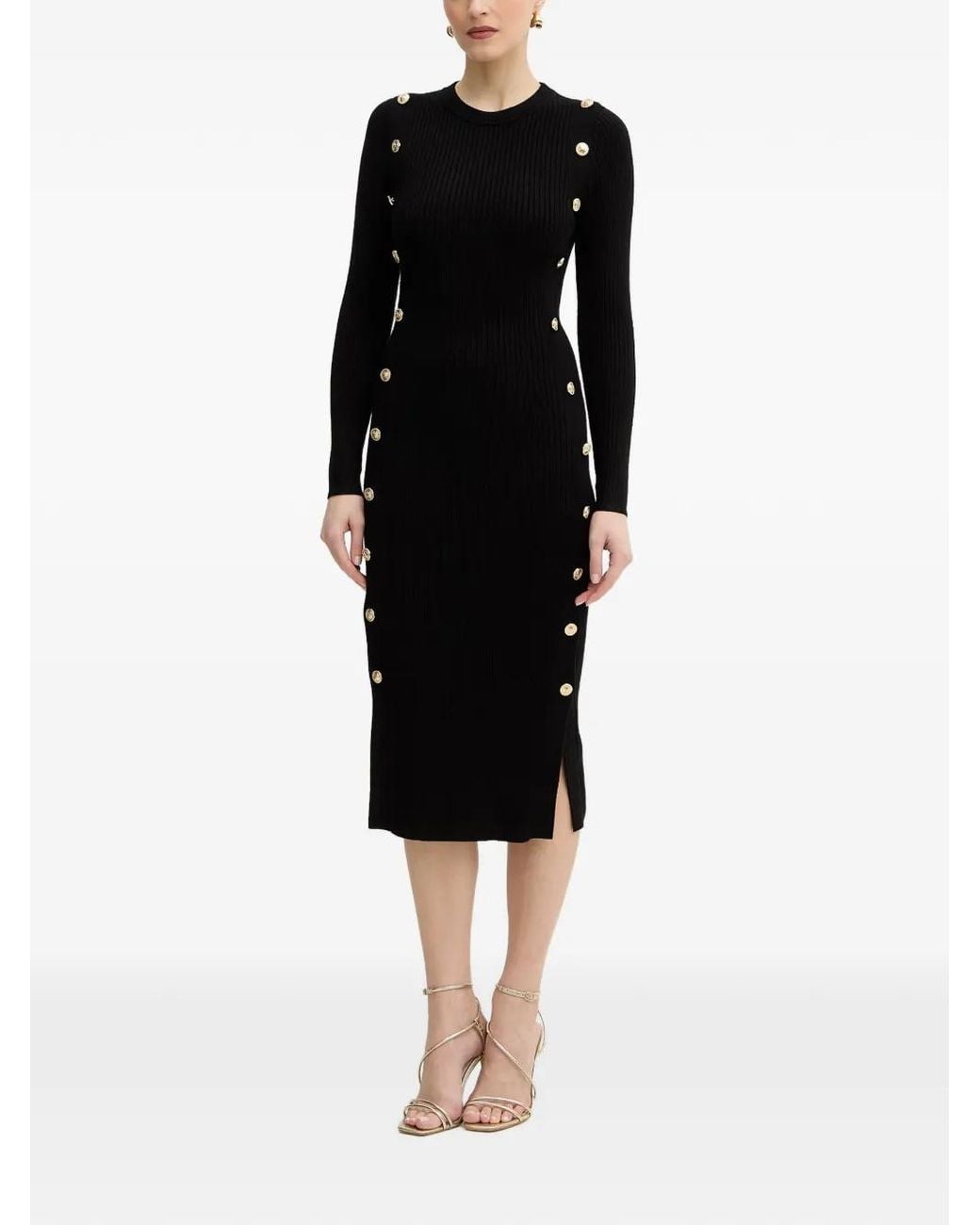 Guess Black Button-Embellished Midi Dress