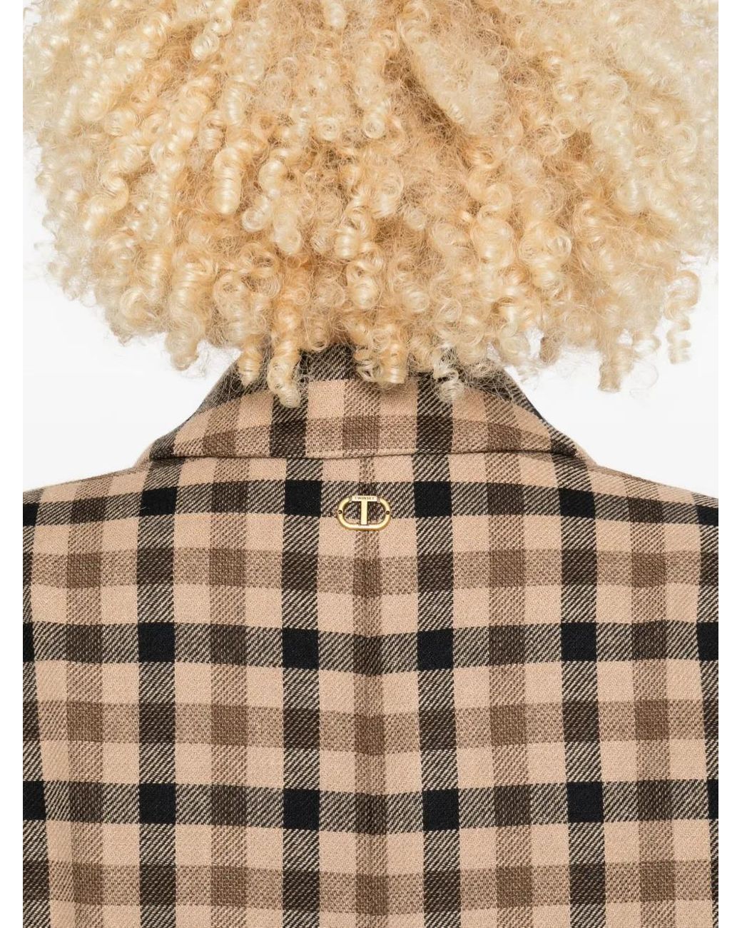 Twinset Natural Checked Single-Breasted Coat