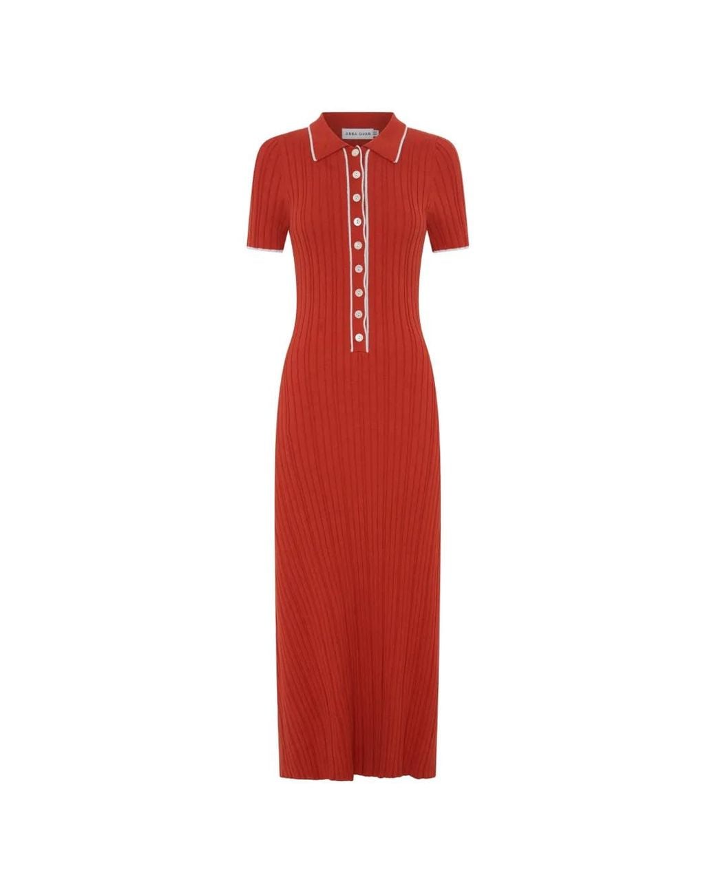 Anna Quan Red Penelope Ribbed-Knit Contrast-Trim Midi Dress