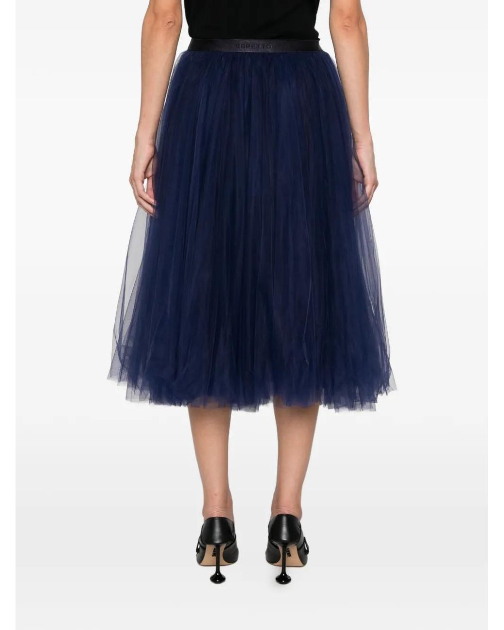 Repetto Blue Tulle-Layered Midi Skirt