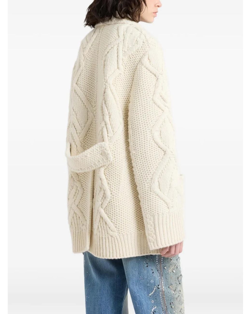 Ermanno Scervino White Cable-Knit Double-Breasted Cardigan Coat