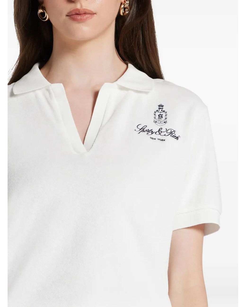 Sporty & Rich Logo-Embroidered Polo Top in White | Lyst