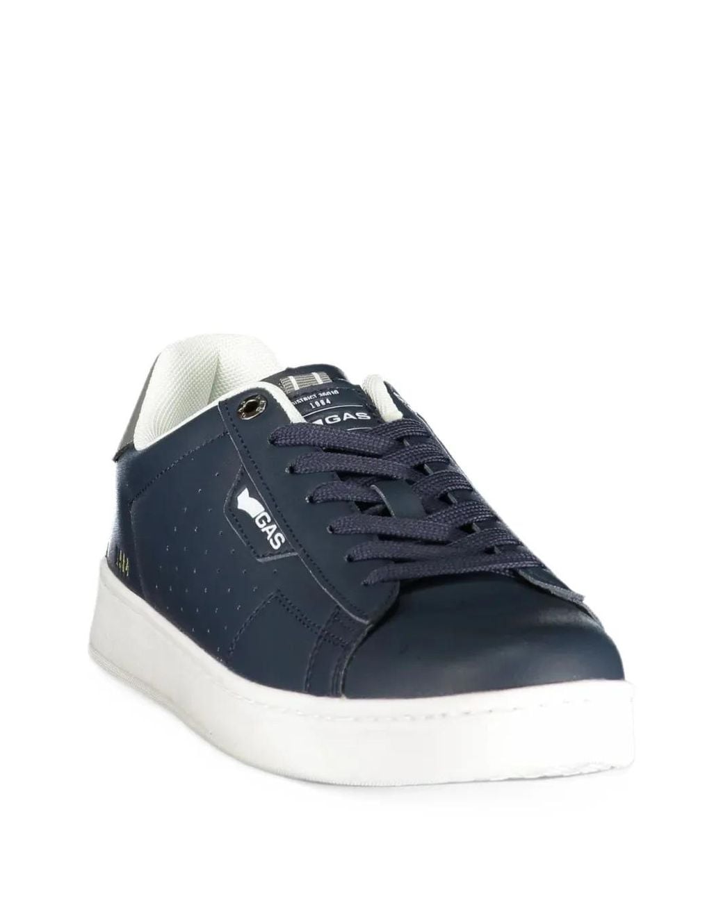Gas Blue Perforated Logo-Patch Sneakers for men