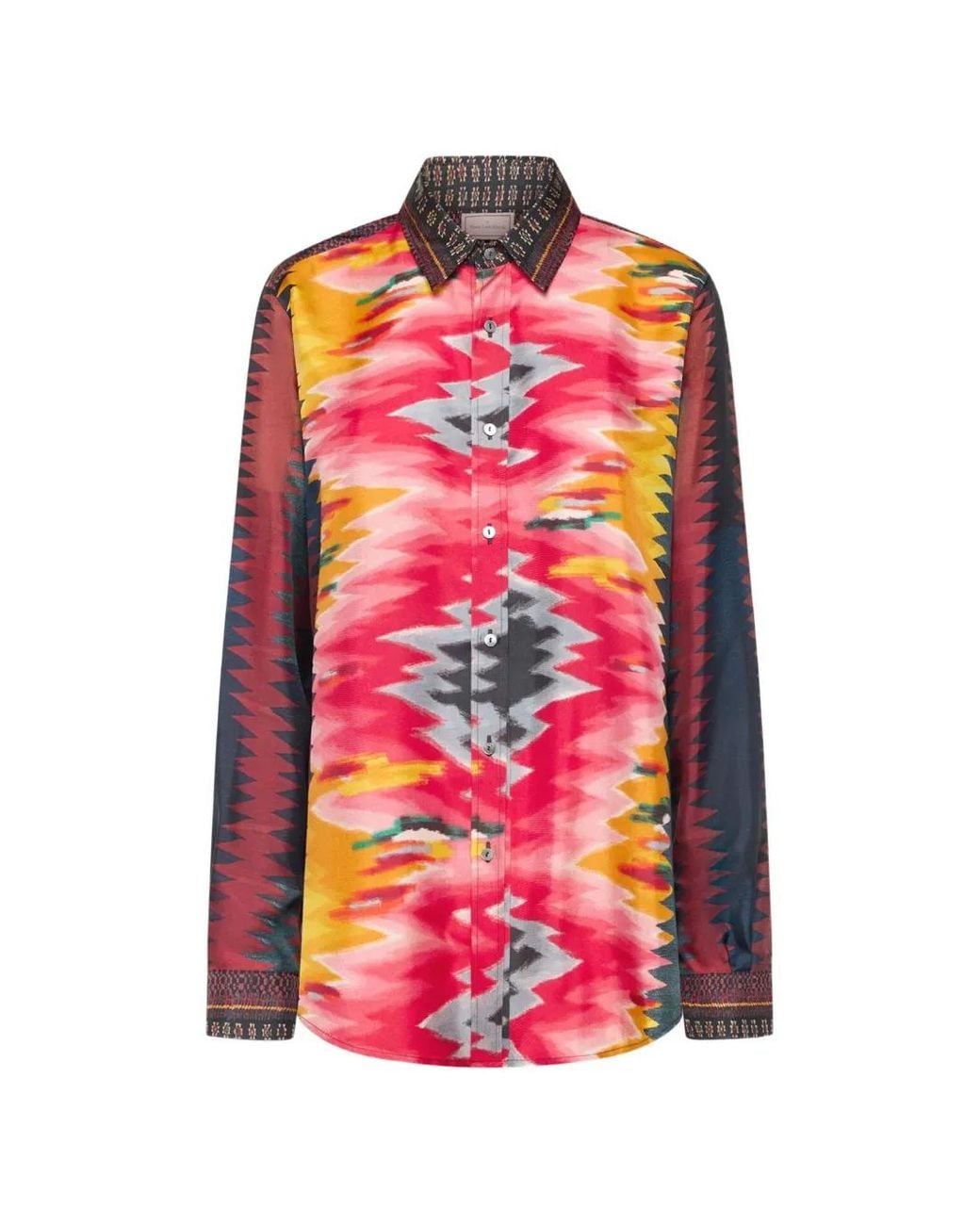 Pierre Louis Mascia Pink Aloe Geometric-Print Silk Shirt
