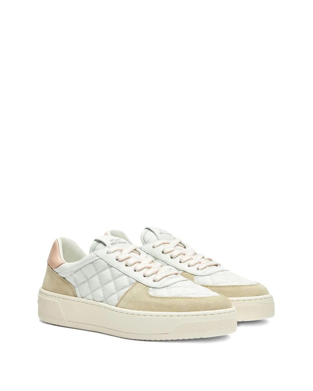 Stuart Weitzman White Quilted Platform Trainers