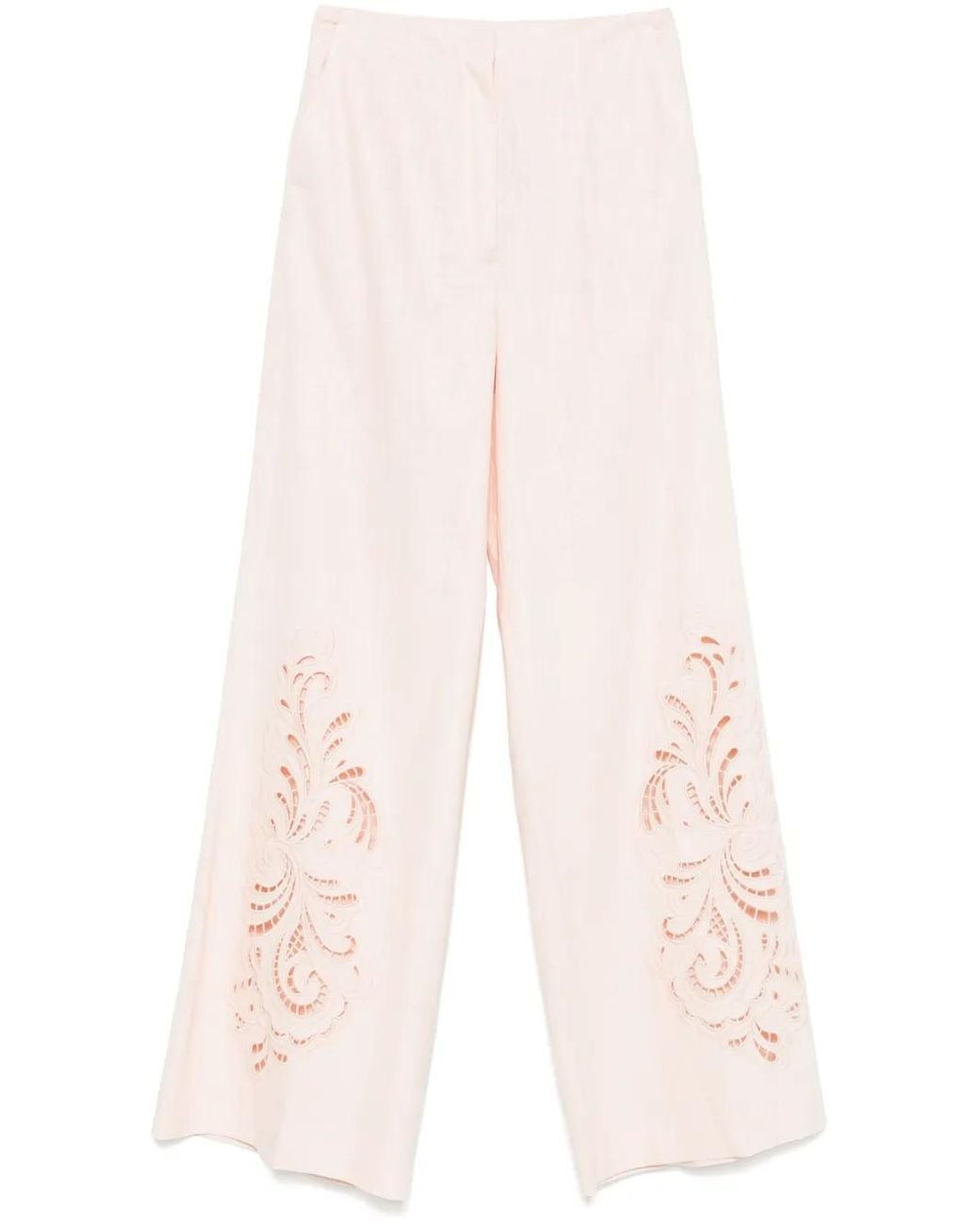 Twinset Pink Floral-Embroidered Trousers