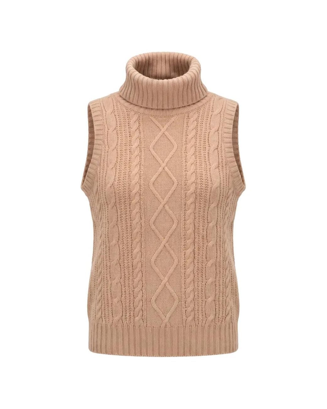Kristina Ti Natural Cable-Knit Roll-Neck Vest