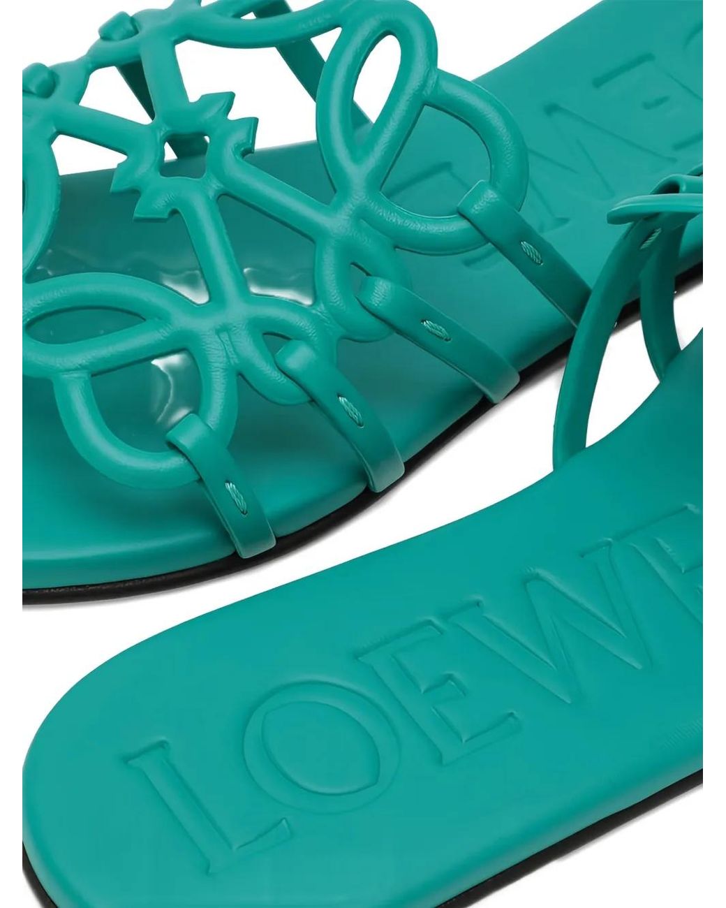 Loewe Green Petal Anagram Leather Sandals