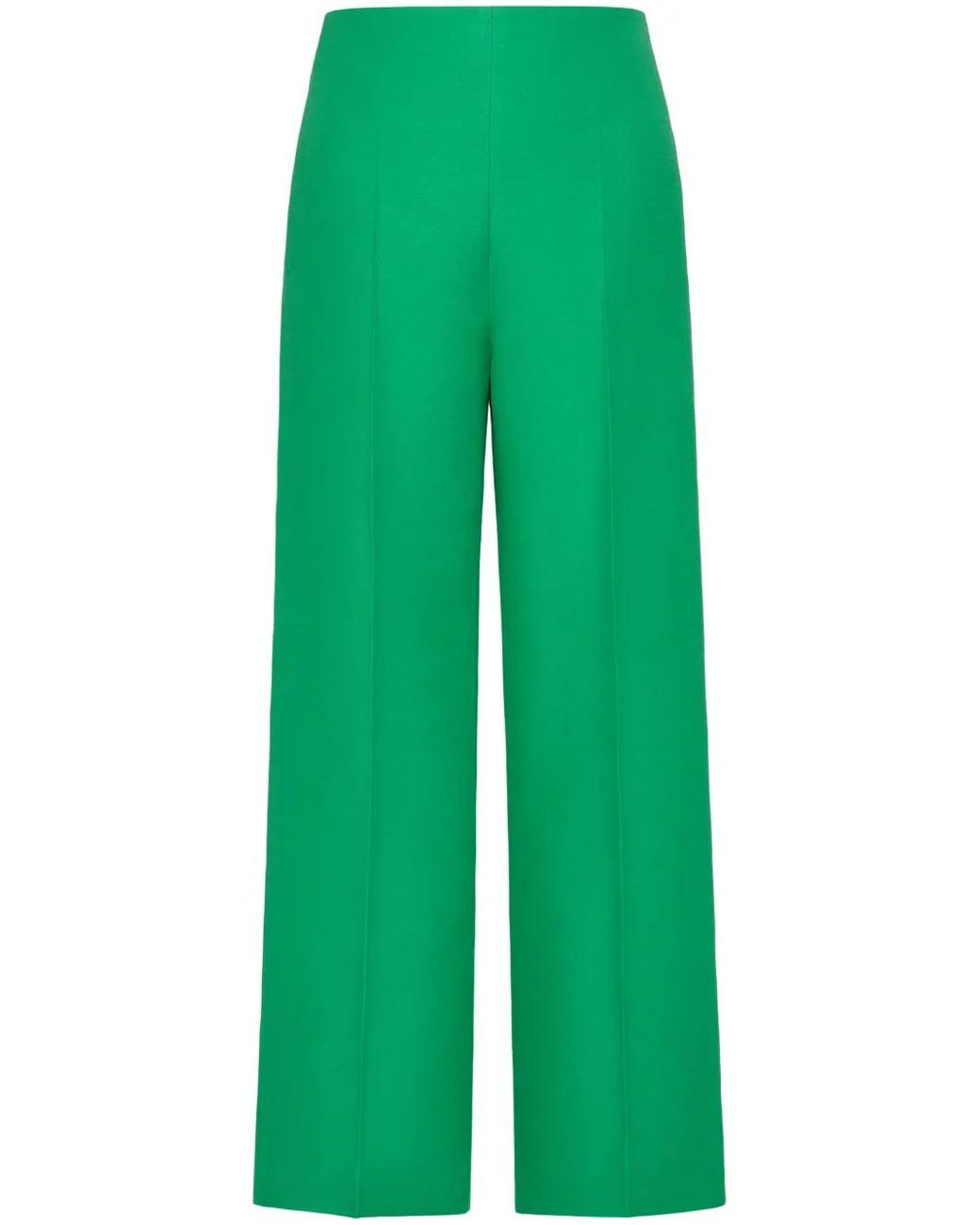Valentino Garavani Green Wide-Leg Wool-Silk Trousers
