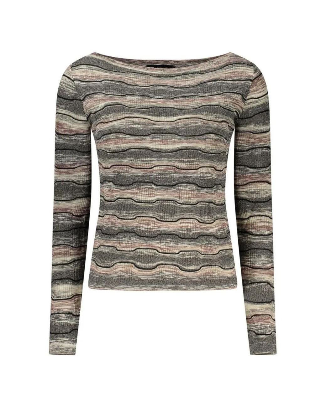 Desigual Gray Pull En Maille Ondulée À Col Bateau