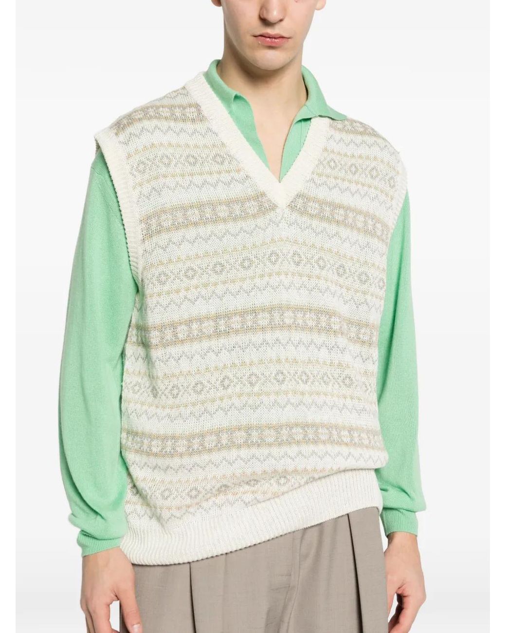 Kiton White V-Neck Patterned Vest for men