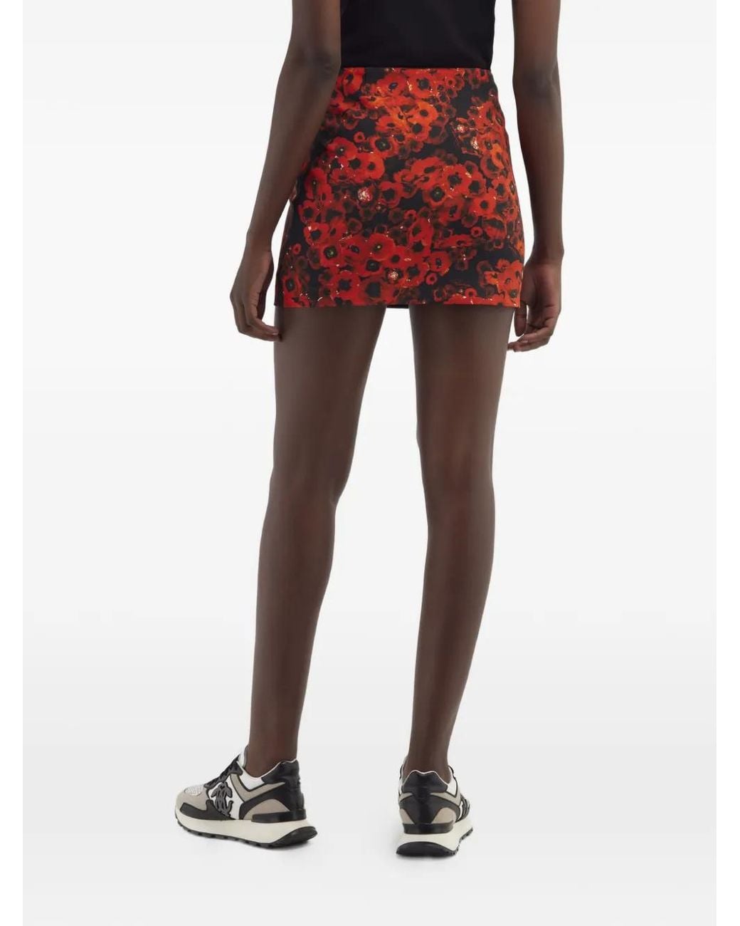 Roberto Cavalli Red Floral-Print Zip-Fastening Mini Skirt