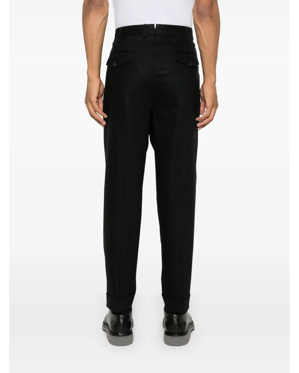 PT Torino Black Pressed Crease Trousers for men