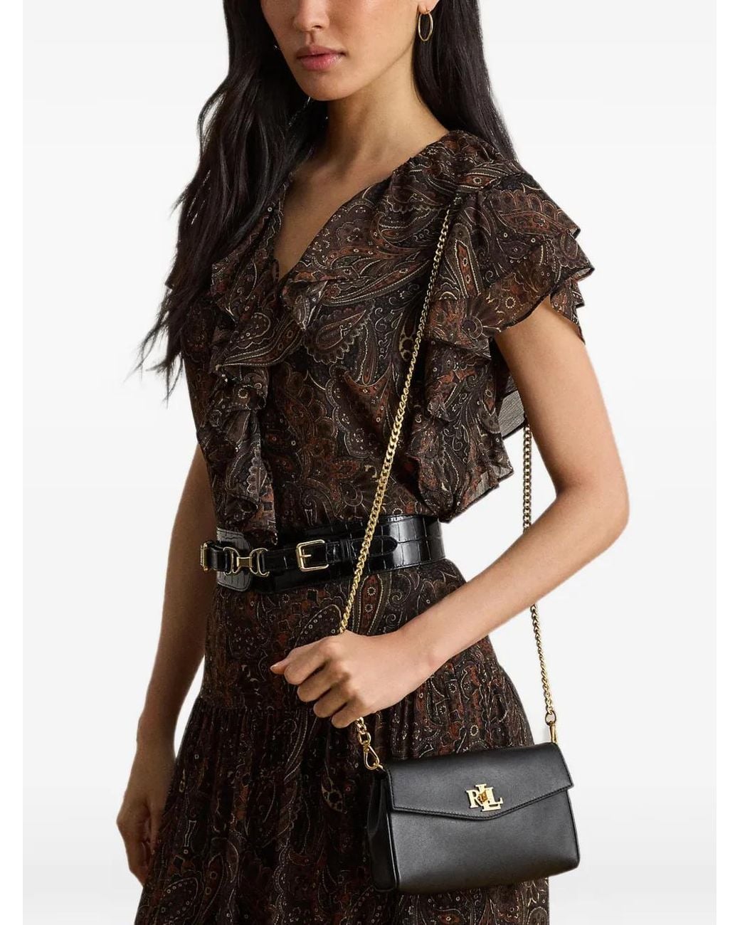 Ralph Lauren Black Logo-Plaque Chain-Strap Clutch Bag