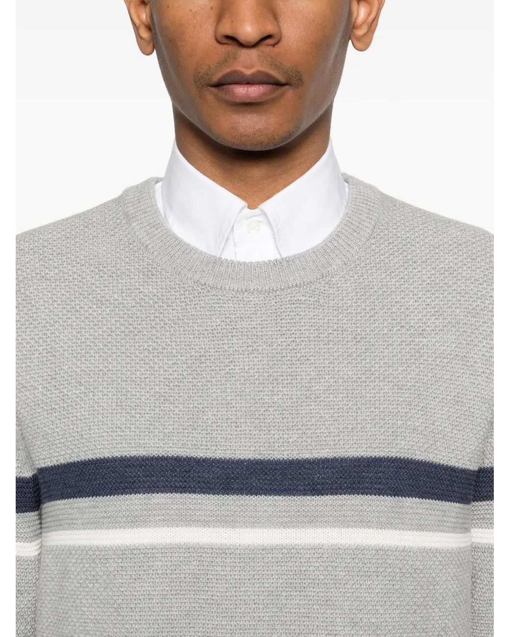 Rossignol Gray Striped Crew-Neck Sweater for men