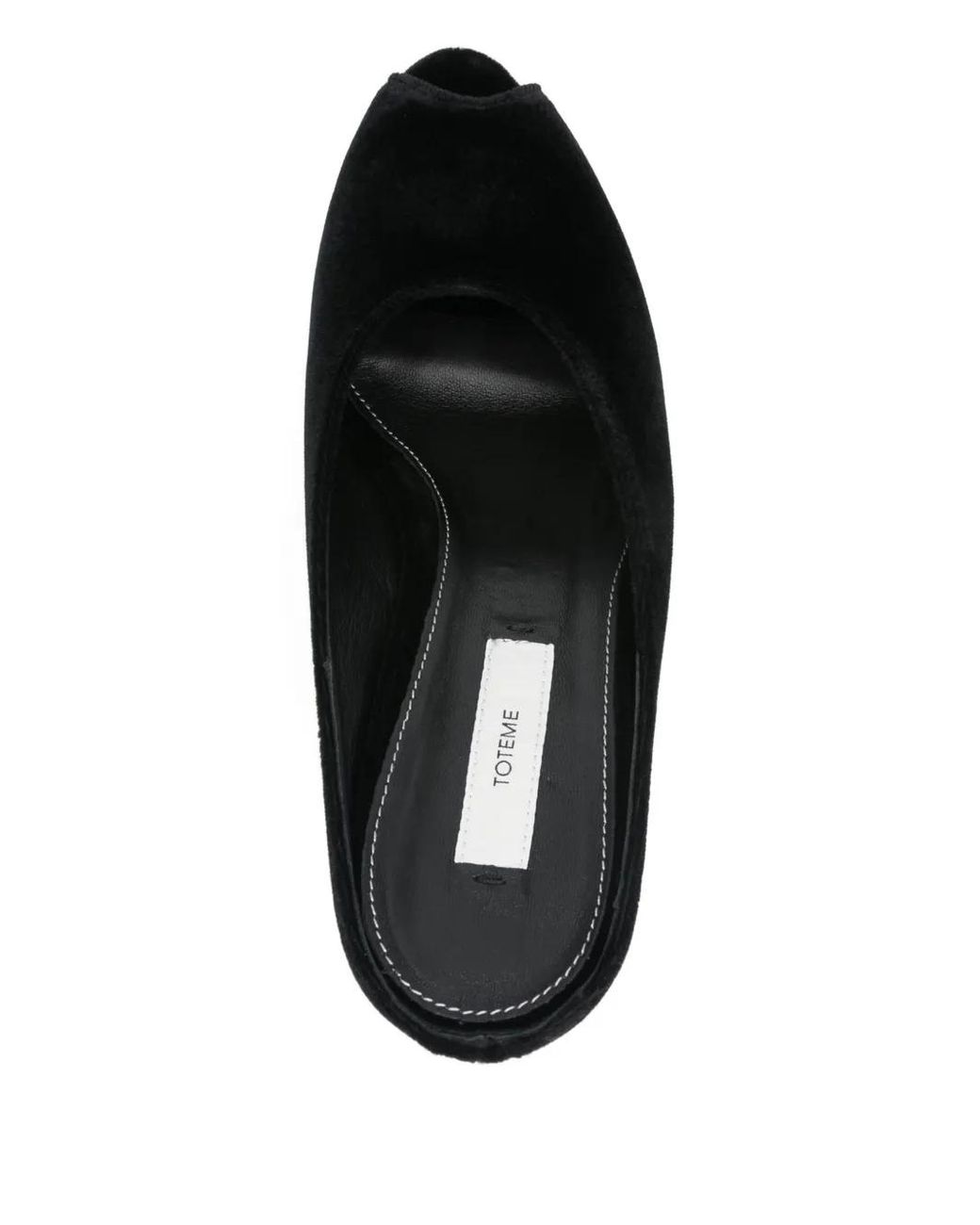 Totême Black Peep-Toe Velvet Wedge Mules
