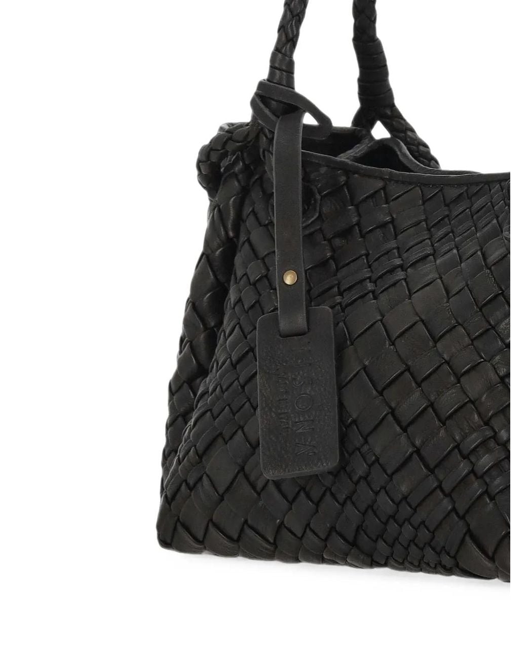 VISONA Black Woven-Leather Tote Bag