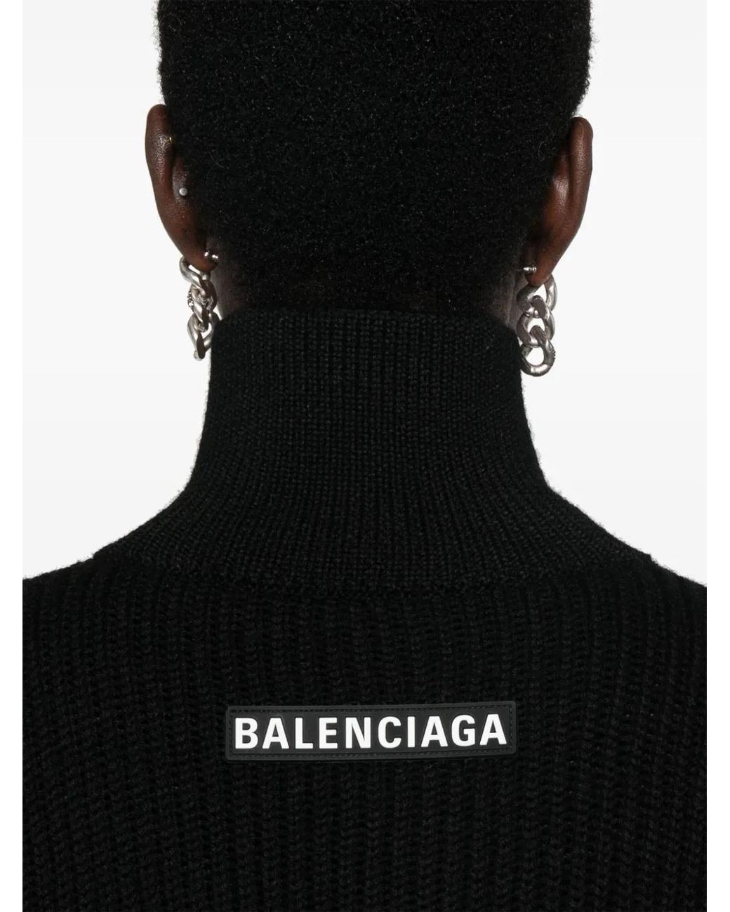 Balenciaga Black Logo-Appliqué Ribbed Jumper