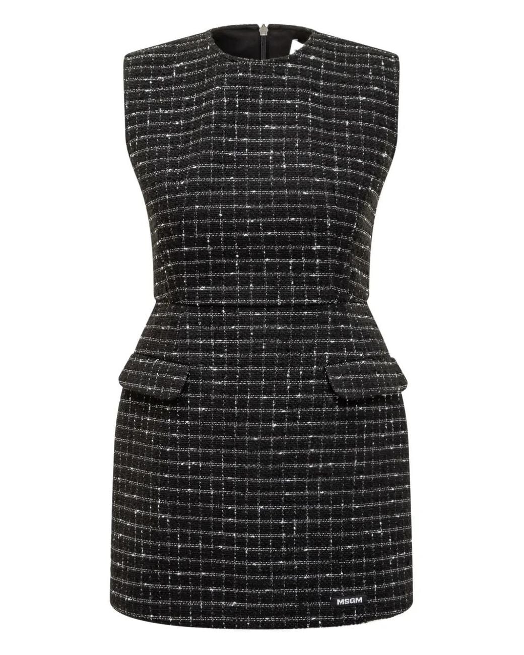 MSGM Black Checked Tweed Dress