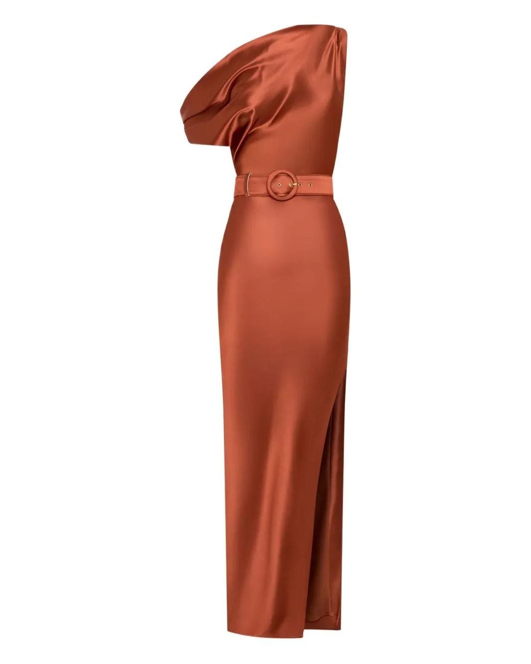 Nicholas Orange One-Shoulder Belted-Waist Maxi Dress