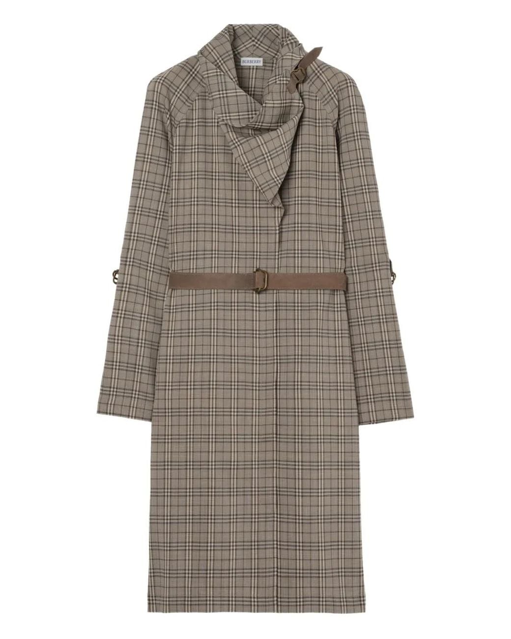 Burberry Gray Scarf-Collar Checked Mini Dress