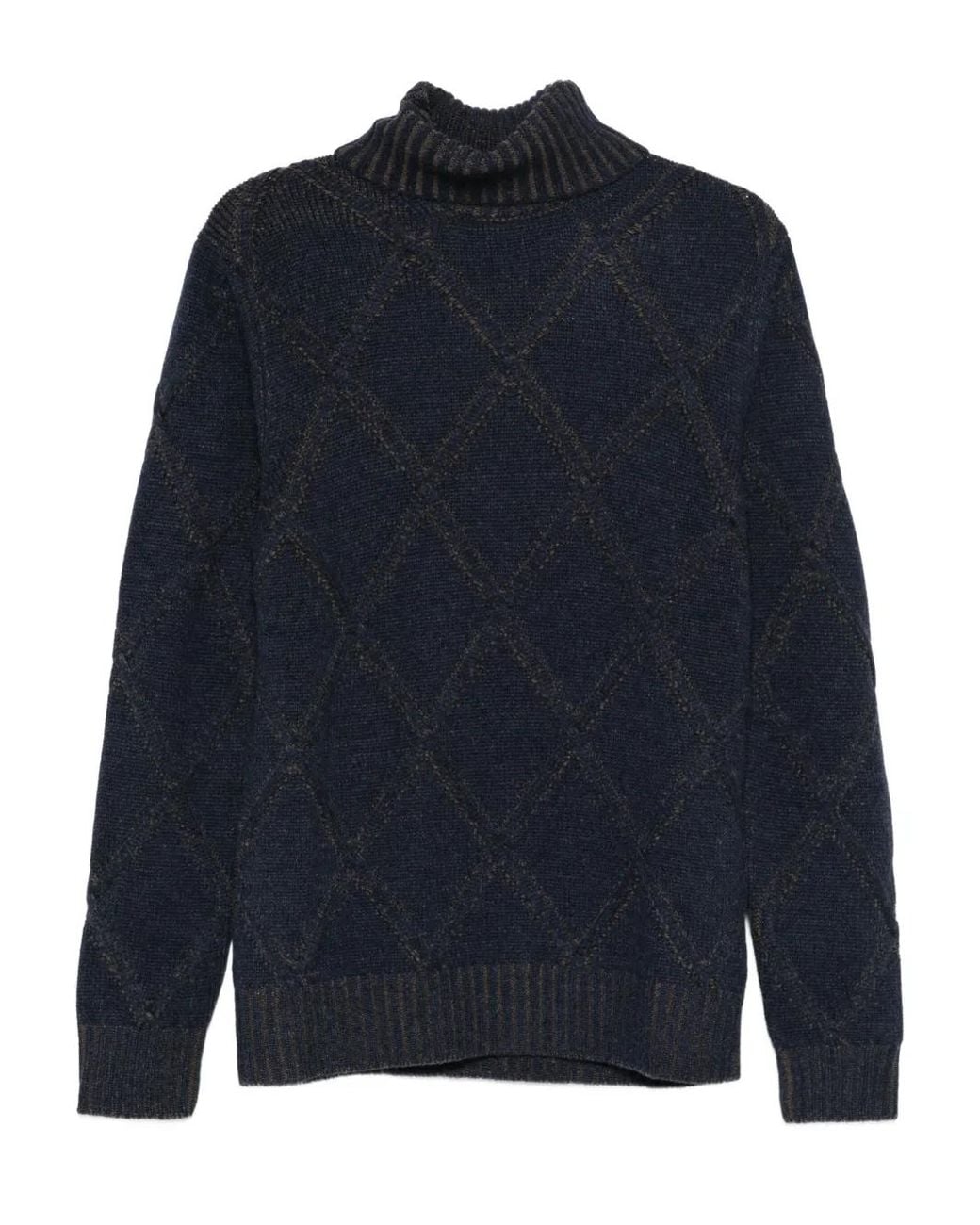 Barba Napoli Blue Argyle-Check Roll-Neck Jumper for men