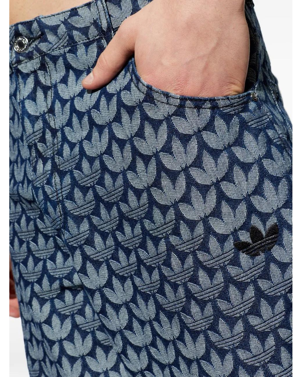 Adidas Blue Denim Loose Monogram Trousers for men