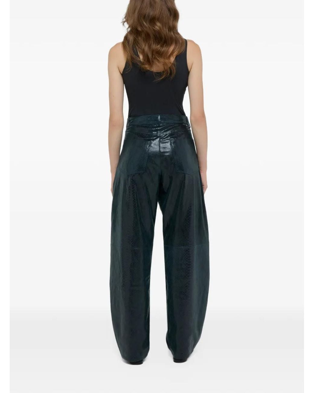 DUCIE Black Billie Python-Embossed Leather Trousers