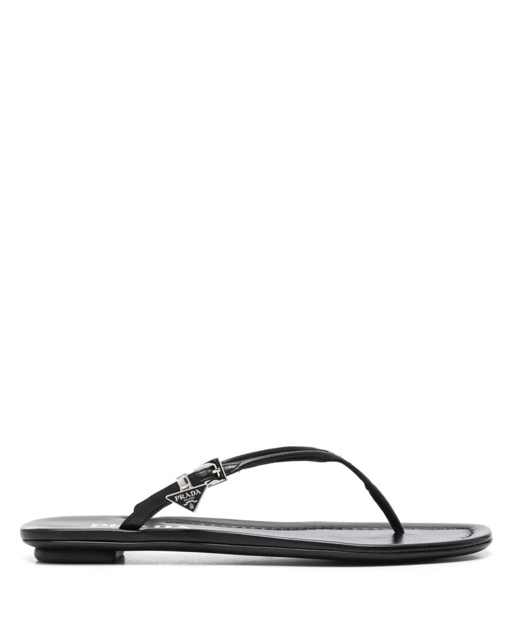 Prada Black Enamel Triangle-Logo Slides