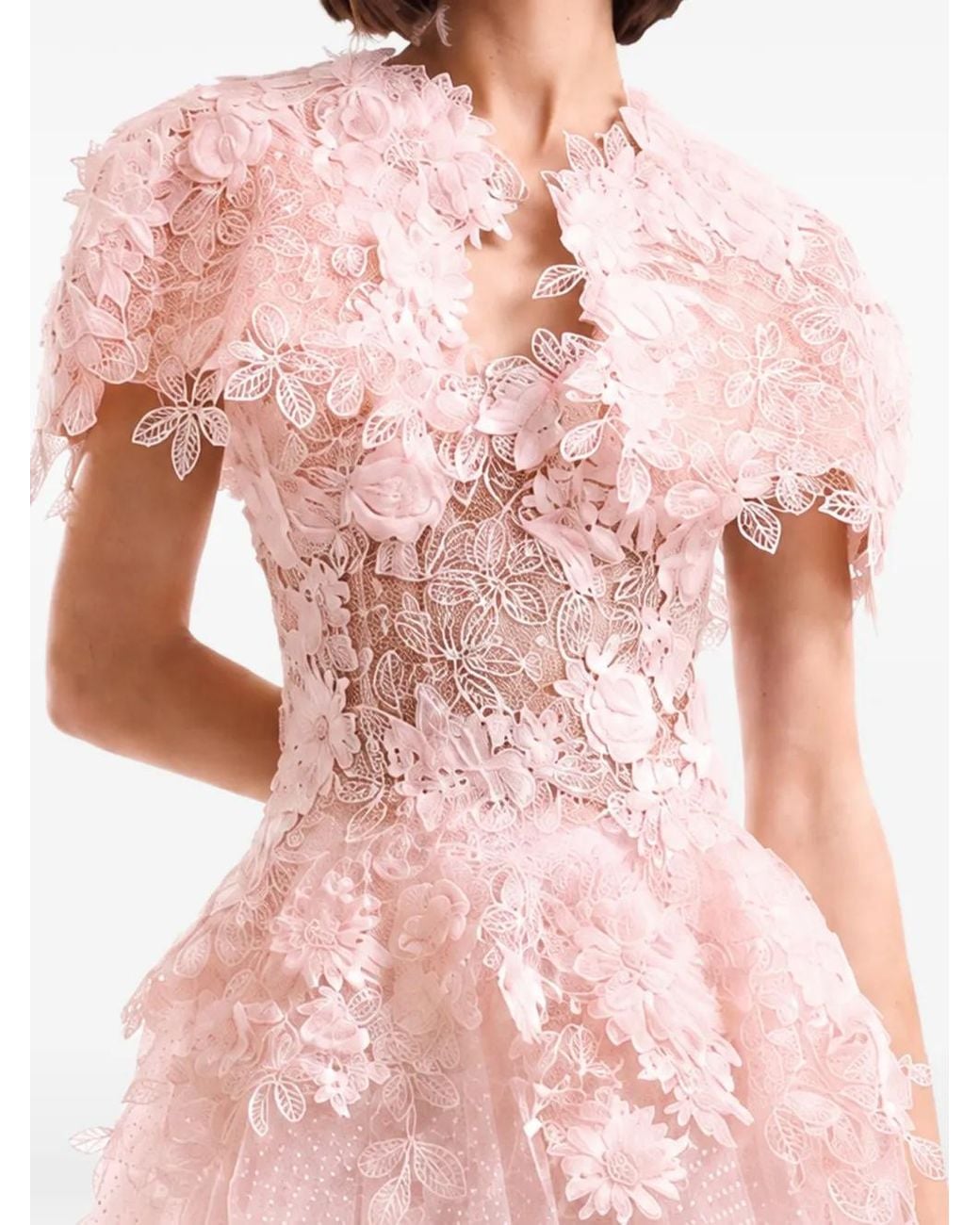 Gemy Maalouf Pink Floral-Lace Bolero