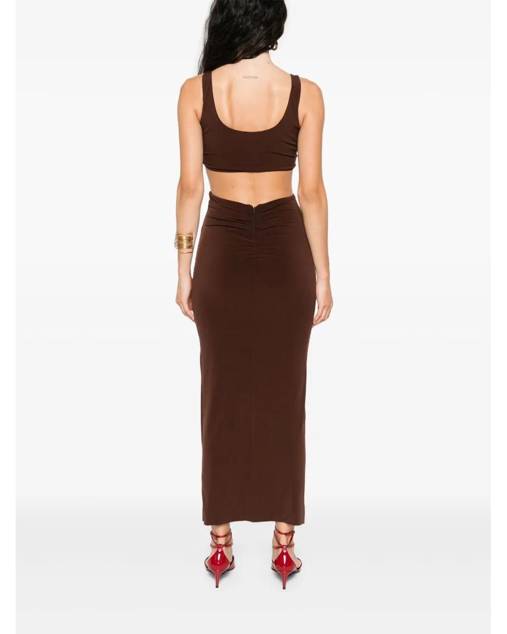 Nissa Brown Cut-Out Maxi Dress