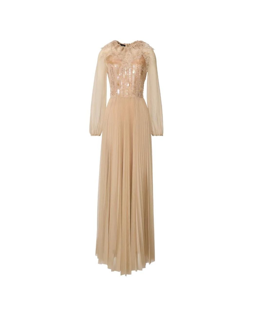 Fabiana Filippi Natural Sequin-Embellished Pleated Maxi Dress