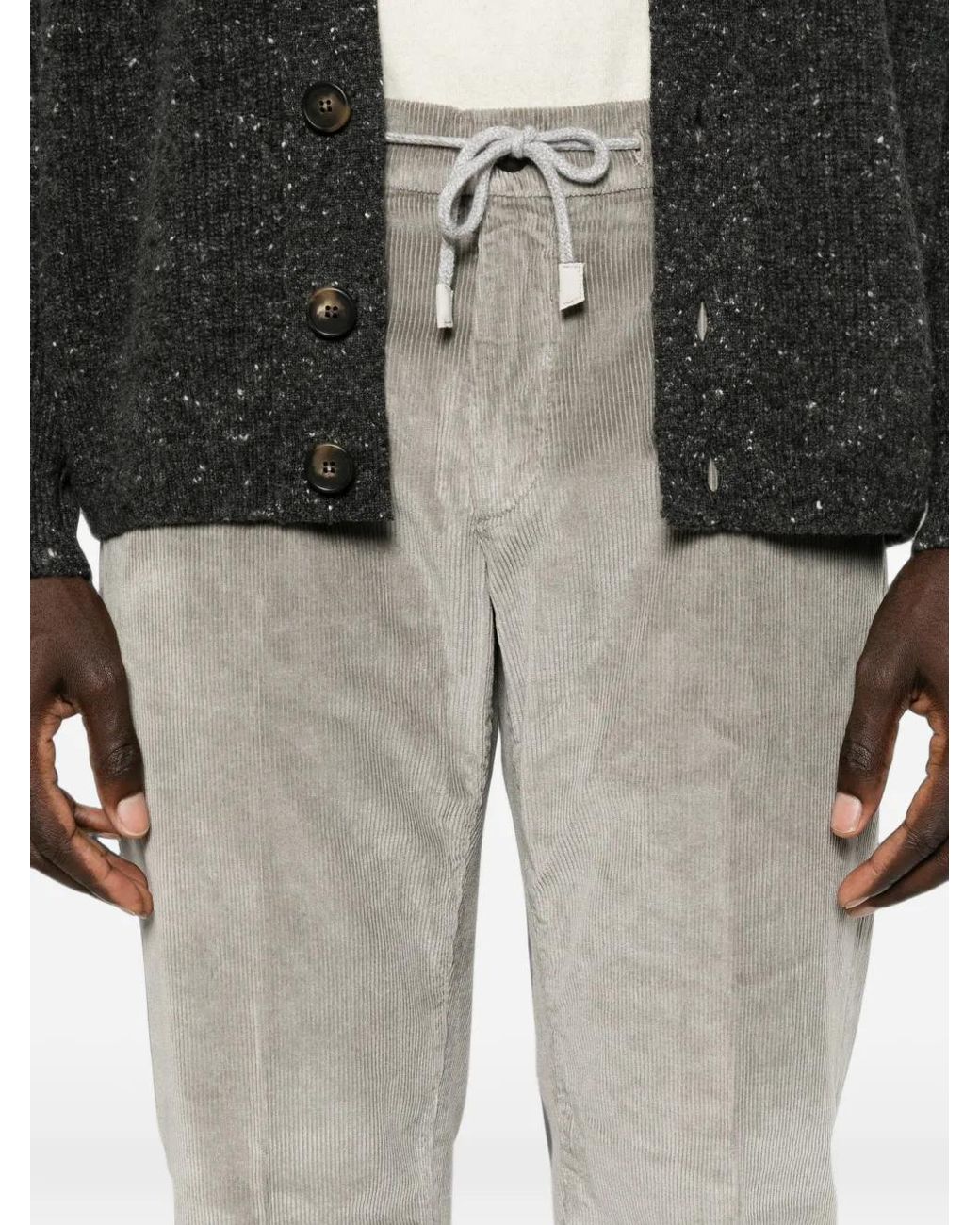 Eleventy Gray Corduroy Drawstring Trousers for men