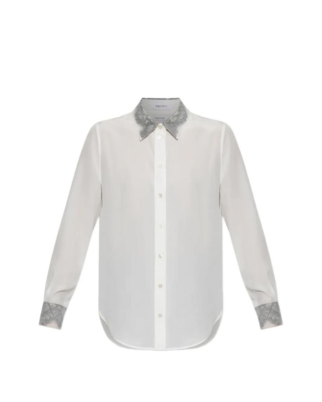 McQueen White Floral-Lace Detailed Shirt