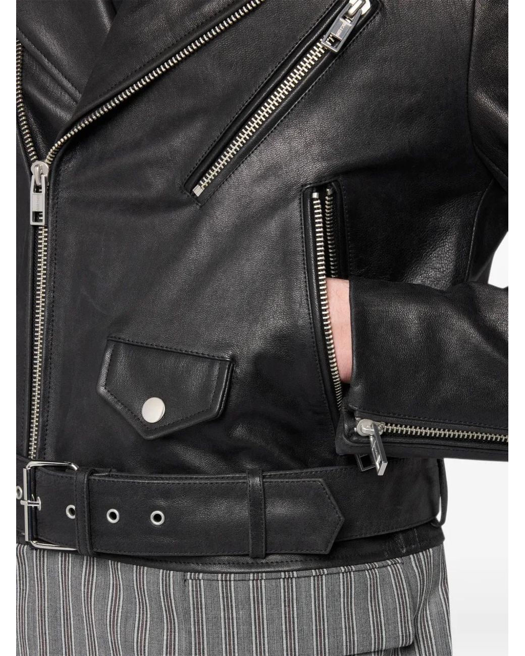 Moschino Black Veste De Moto En Cuir Nappa À Design Structuré for men