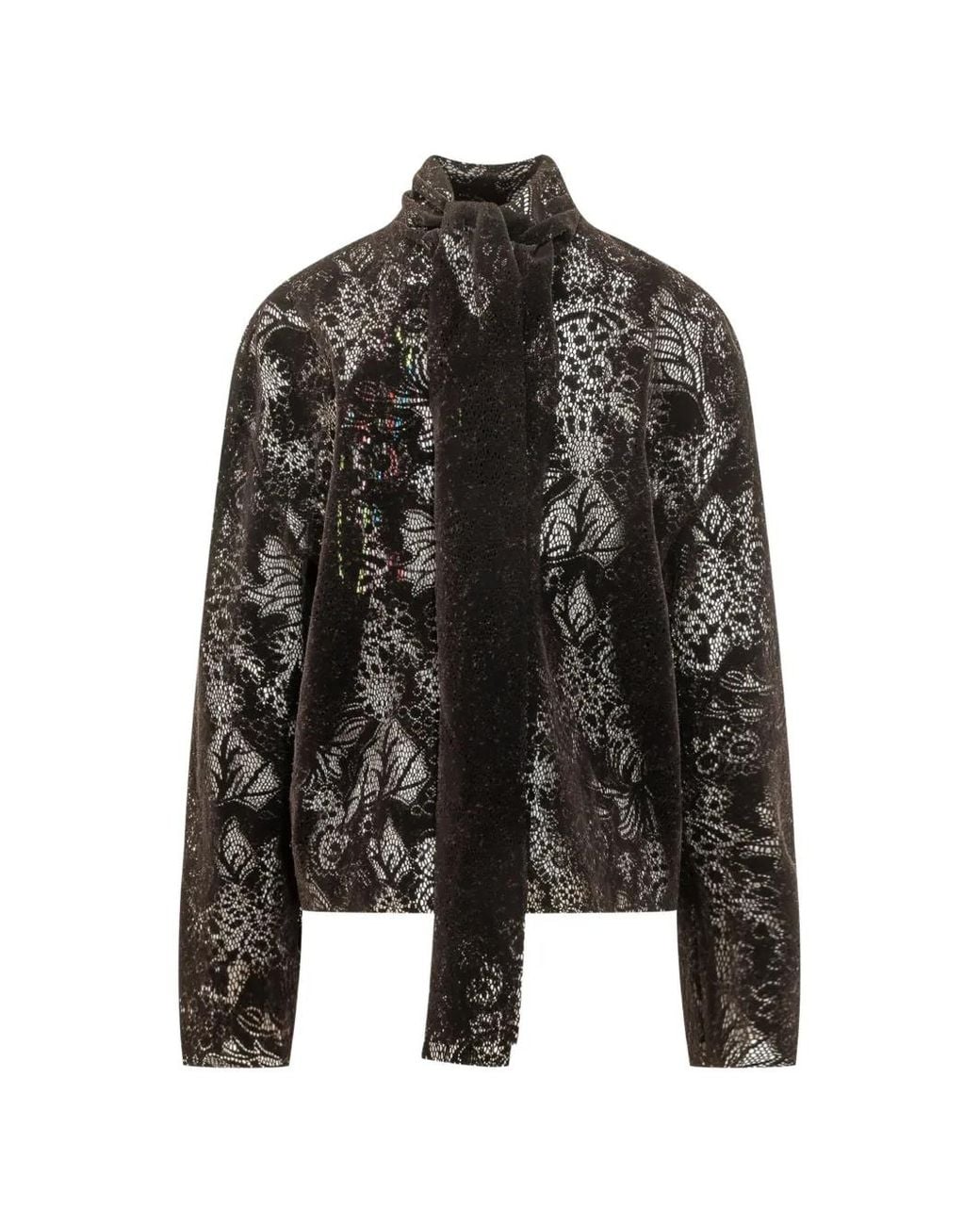 MSGM Black Pussy-Bow Lace Blouse