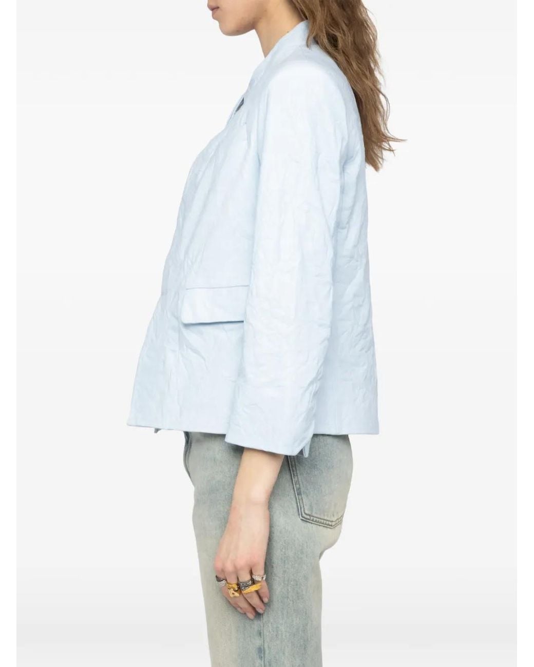 Zadig & Voltaire Blue Veryn Creased Leather Blazer