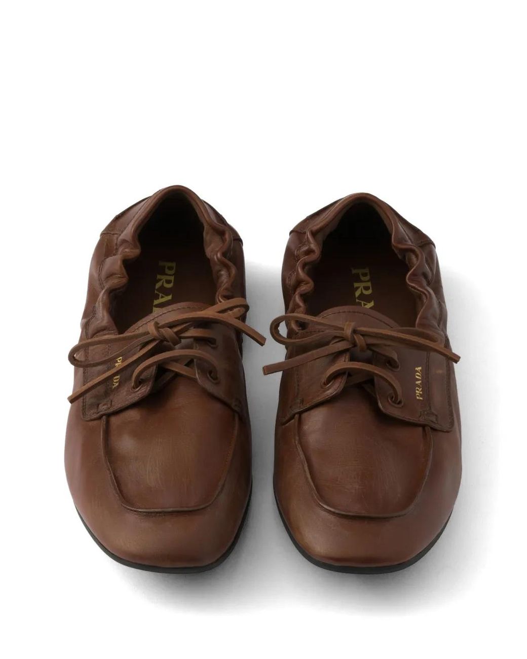 Prada Brown Shuffle Antiqued Leather Boat Shoes