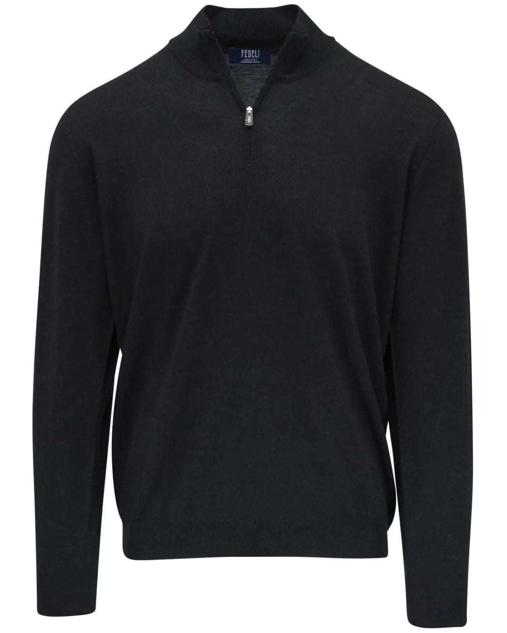 Fedeli Black Virgin-Wool Sweater for men
