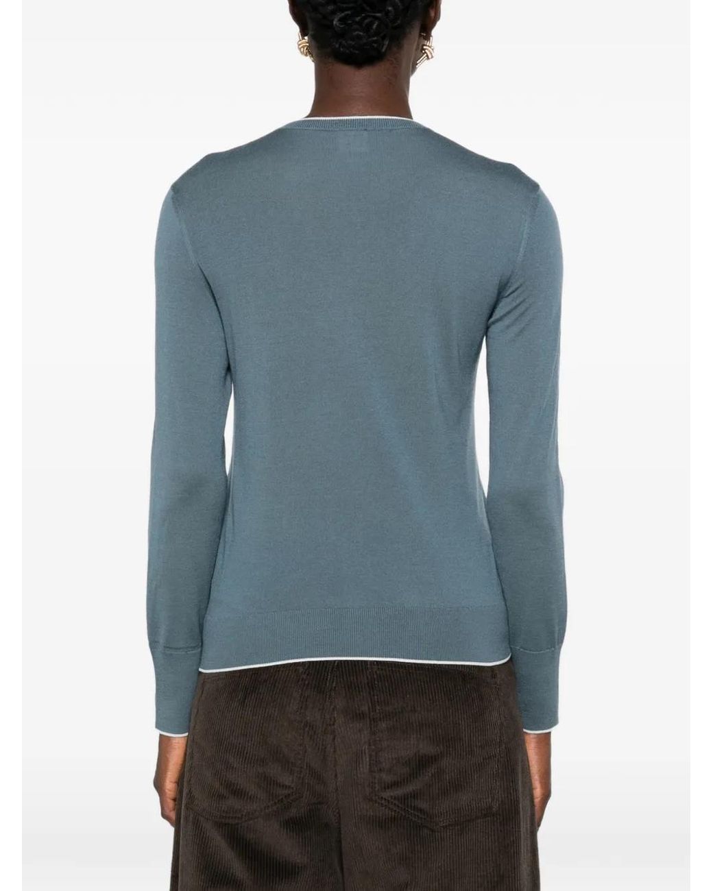 Eleventy Blue Contrast-Trim Wool Cardigan