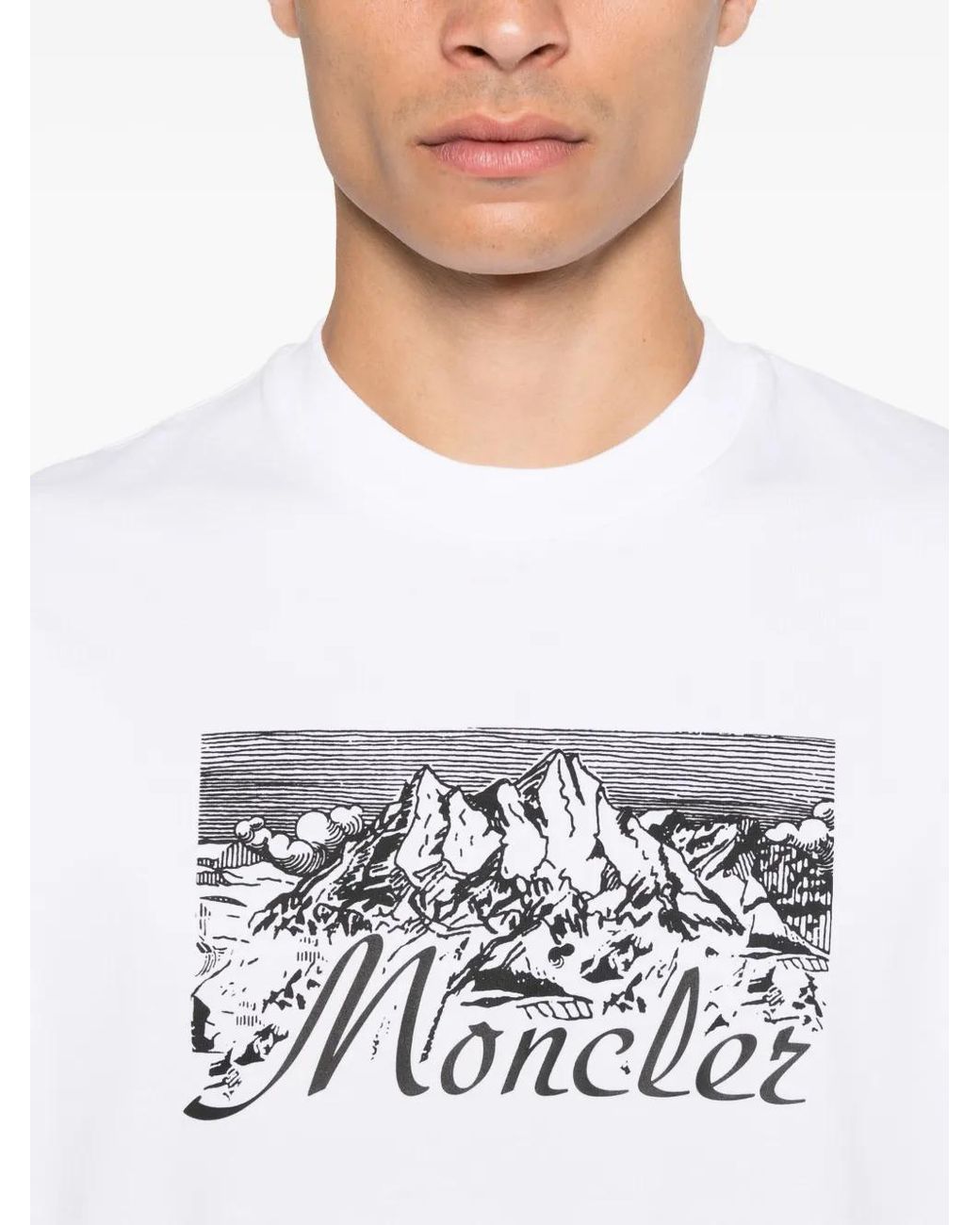 Moncler White Mountain-Print T-Shirt for men